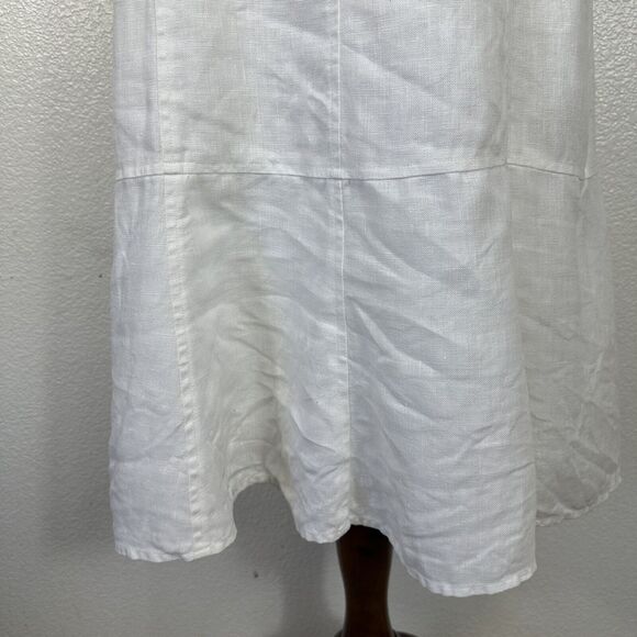 Lauren Ralph Lauren Dress Women Size 14 White Linen High Waist Sleeveless Ruffle - Picture 10 of 13